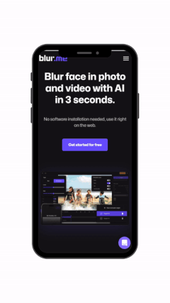 iPhone screen displaying how to sign up to BlurMe to instantly blur faces, photos and videos