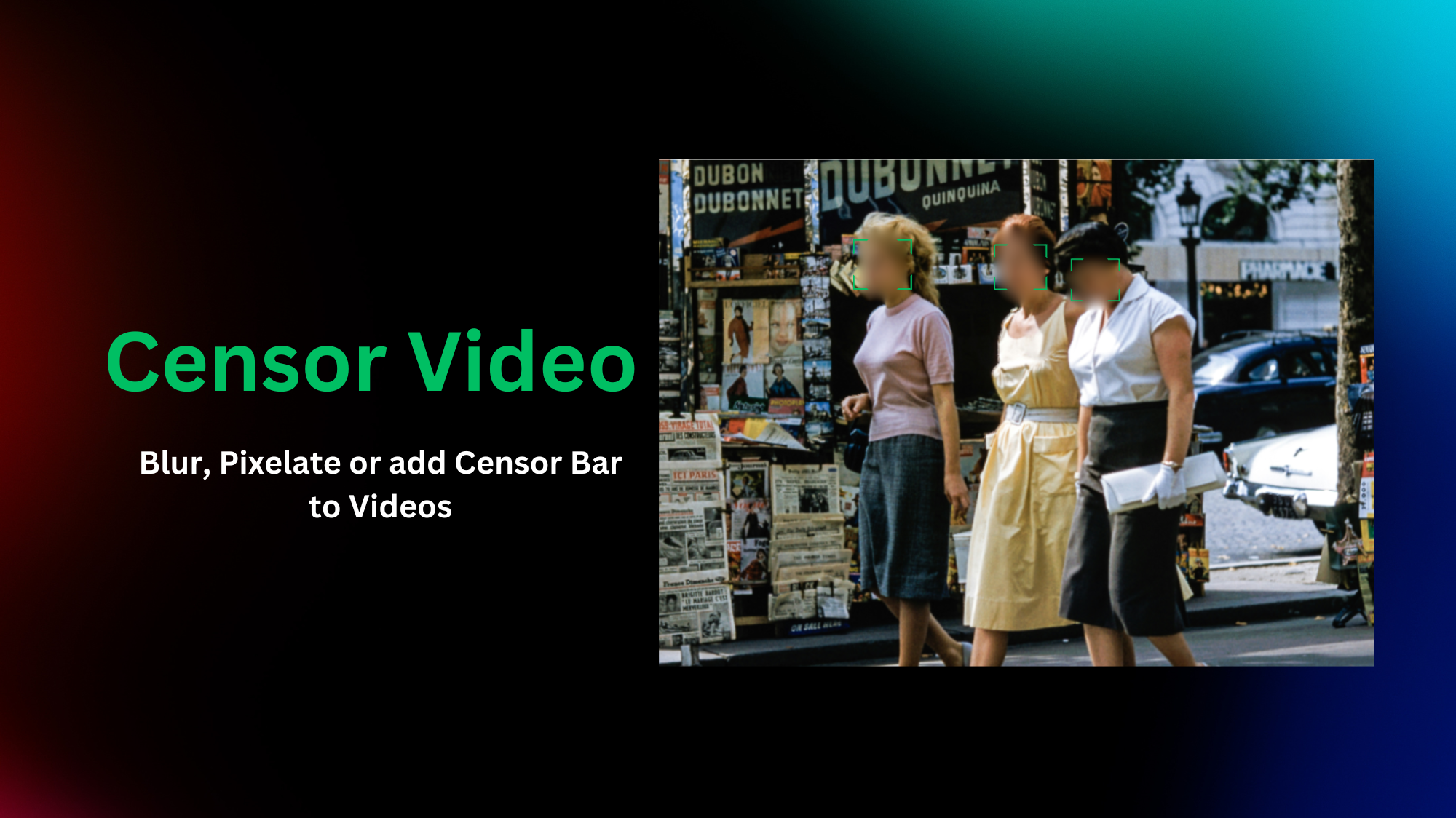 Image showing using BlurMe to censor a video by blurring, pixelating and adding censor bar