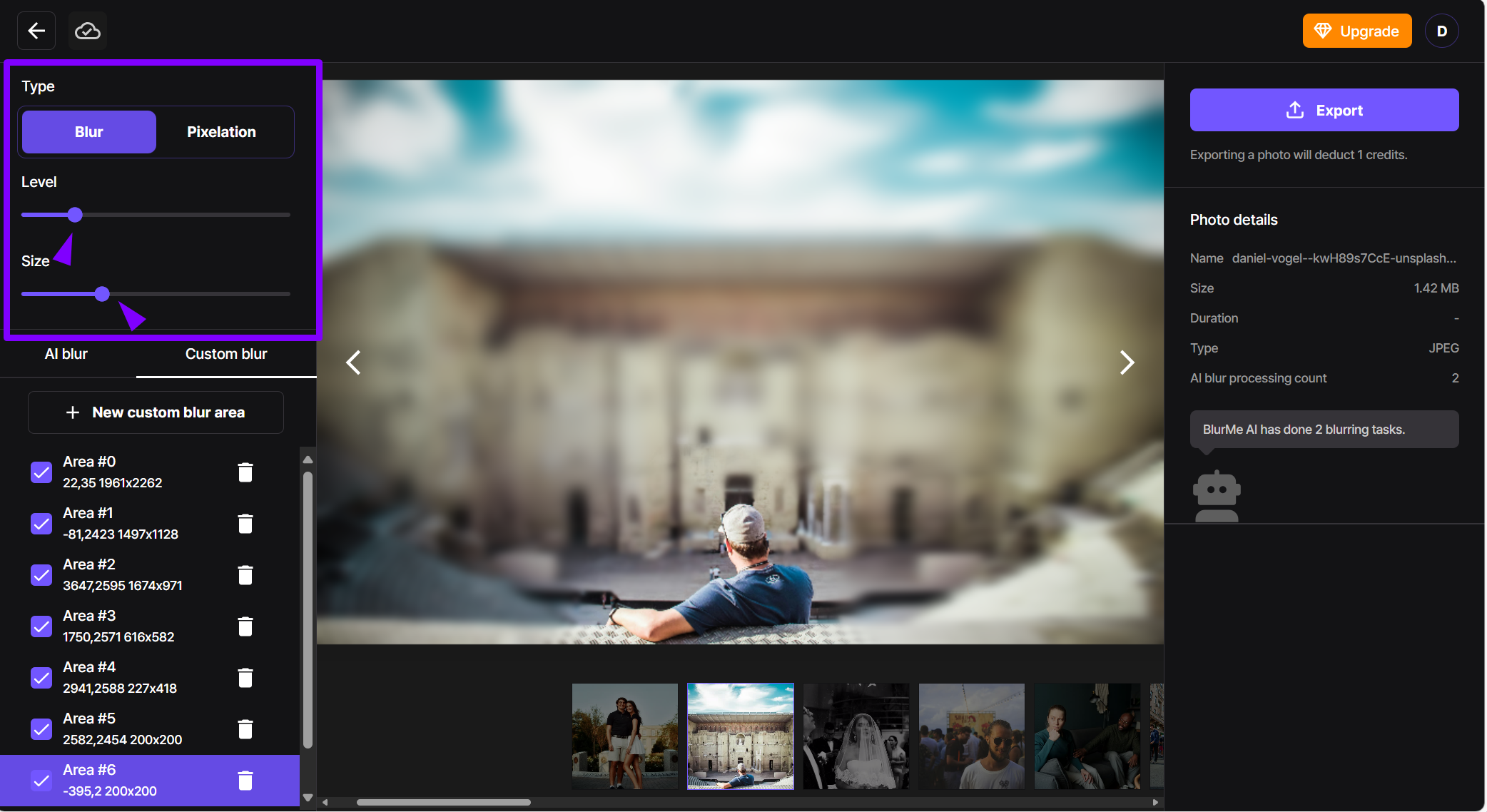 Image showing how to adjust the blur size and intensity for a customized background effect