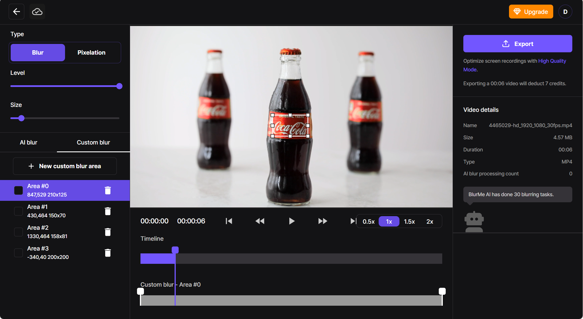 Screenshot of BlurMe’s editing interface showing a selected logo area