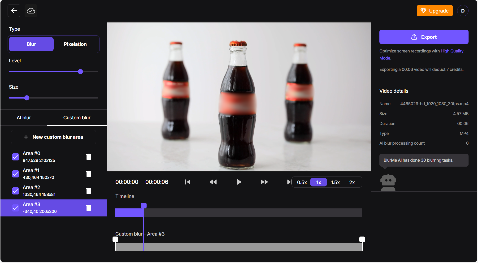 Screenshot of BlurMe’s blur adjustment slider with a logo being blurred