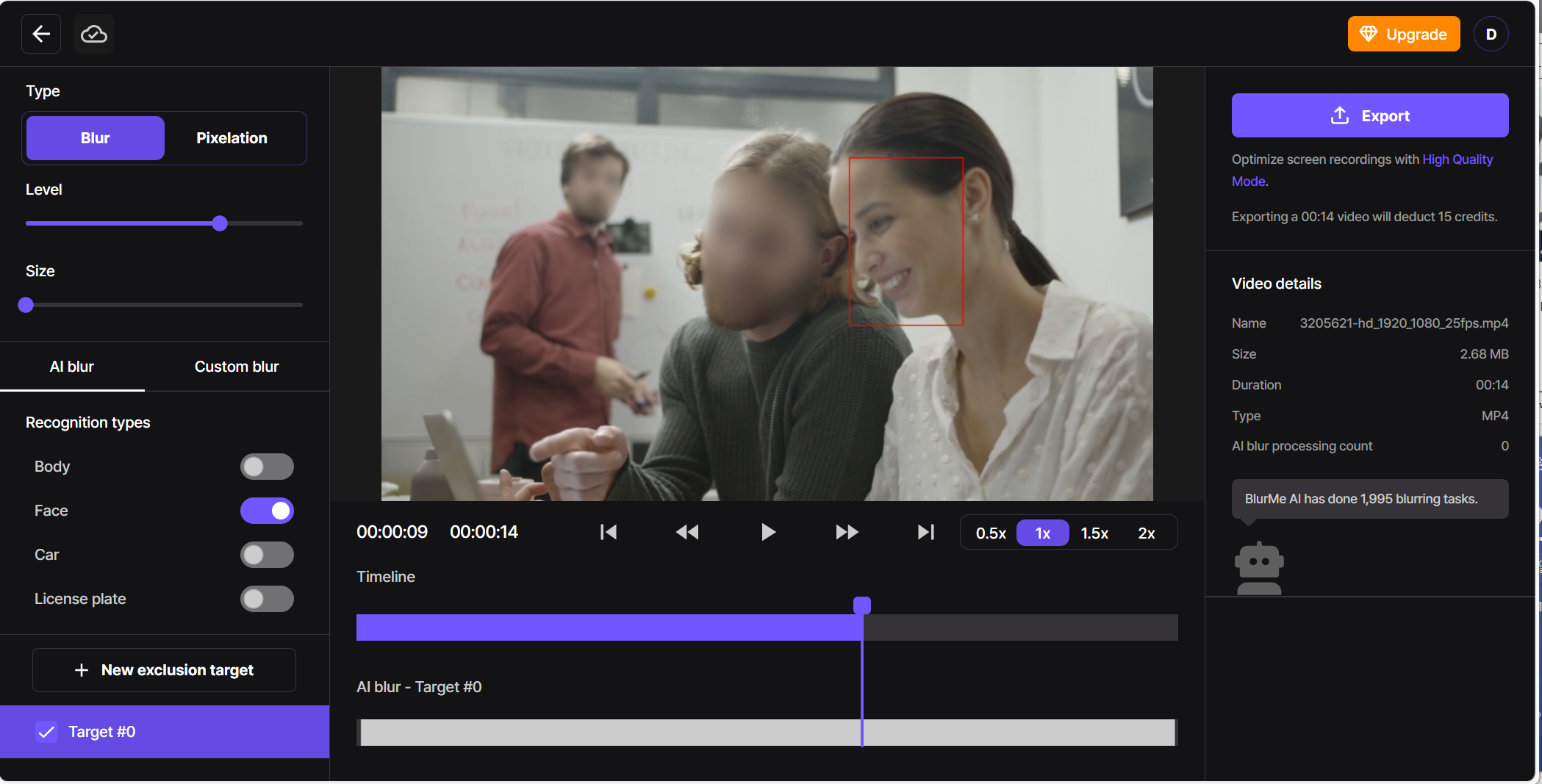 Screenshot of the Blur Tool interface with selectable blur areas