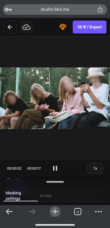  iPhone screen displaying BlurMe’s AI-powered face detection tool and custom blur