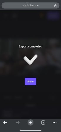  iPhone screen showing the "Export completed" page after blurring and downloading 
