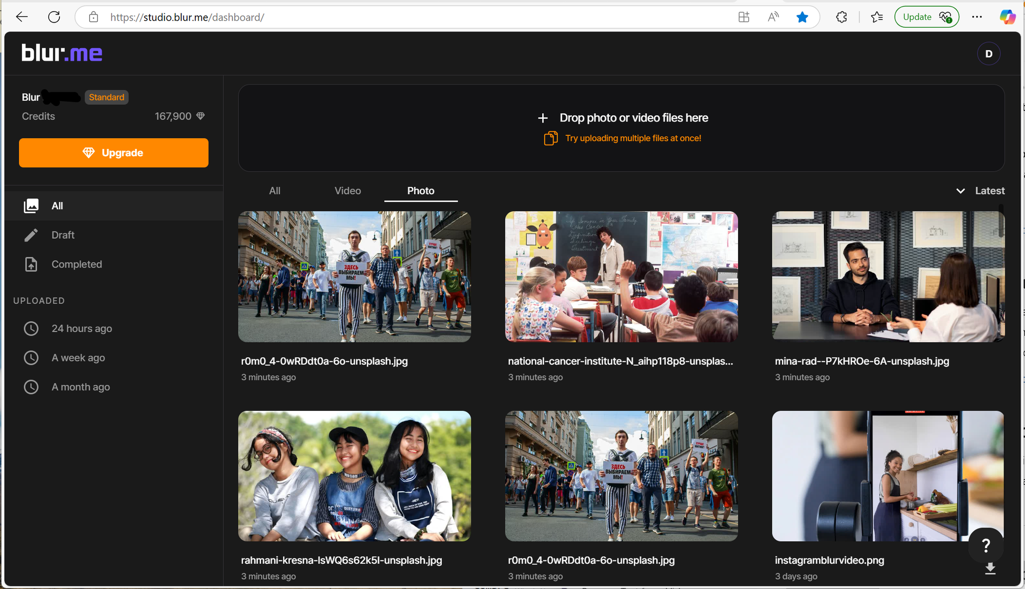 Interface showing how to upload an image to BlurMe for easy online censorship