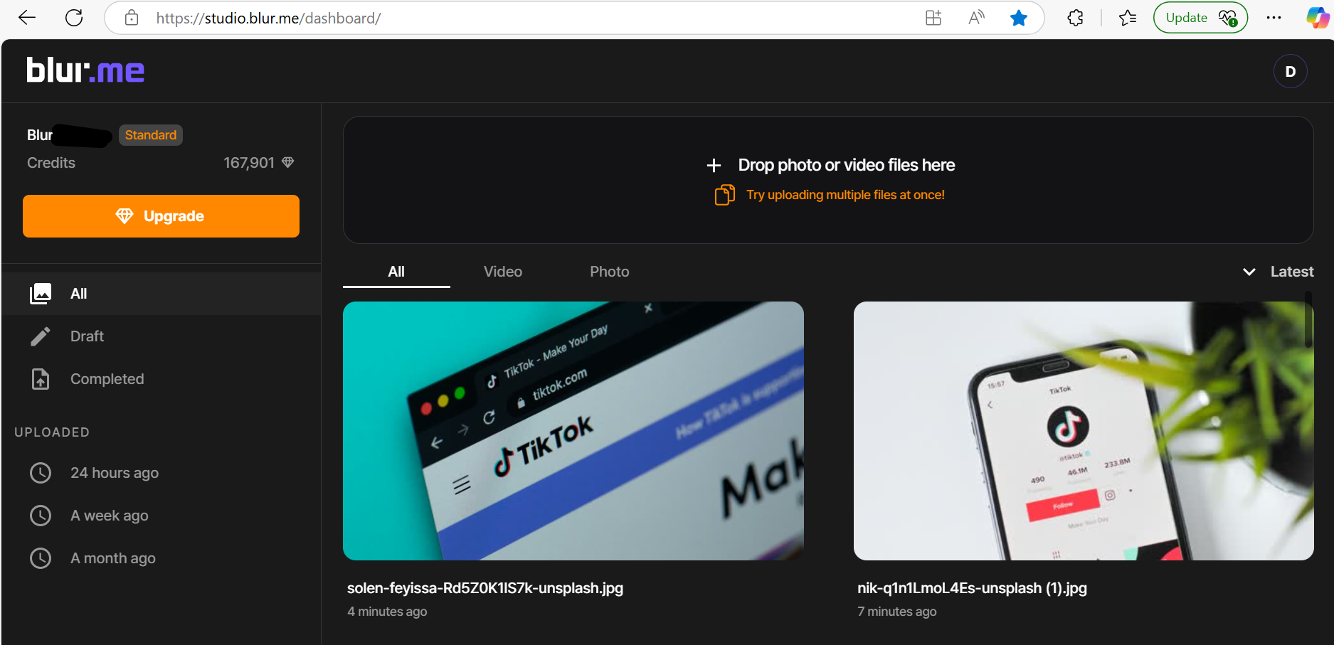 Screenshot of BlurMe’s image upload interface with a user selecting a photo