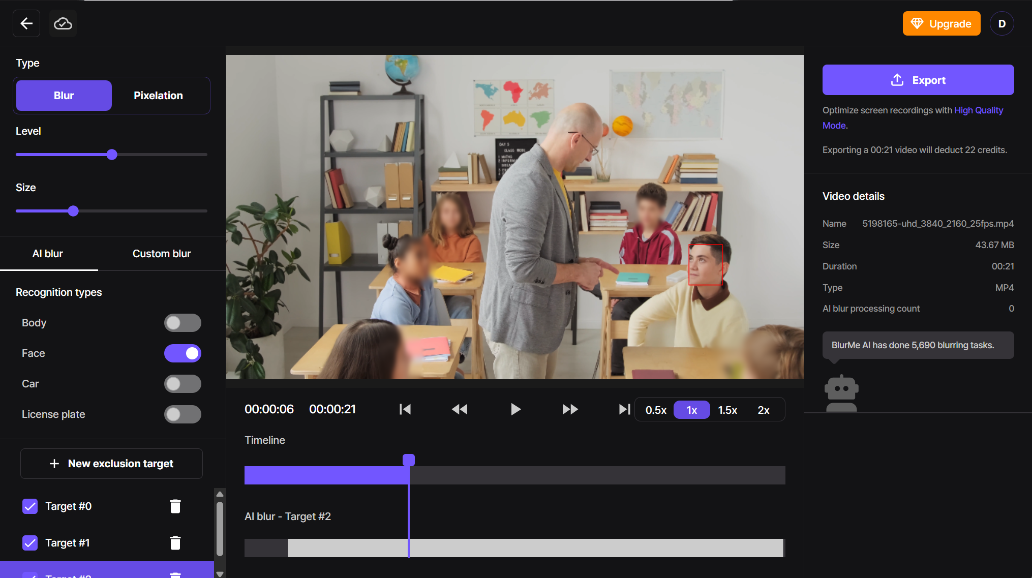 Screenshot showing the blur and unblur face feature in BlurMe