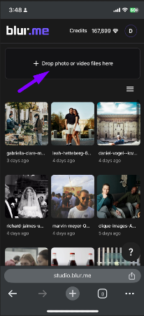  iPhone screen displaying the BlurMe upload interface with an option to select a picture.