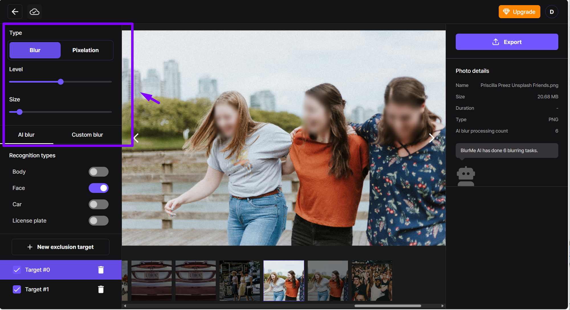 Close-up of BlurMe’s blur intensity slider being adjusted to control the strength of the blur effect