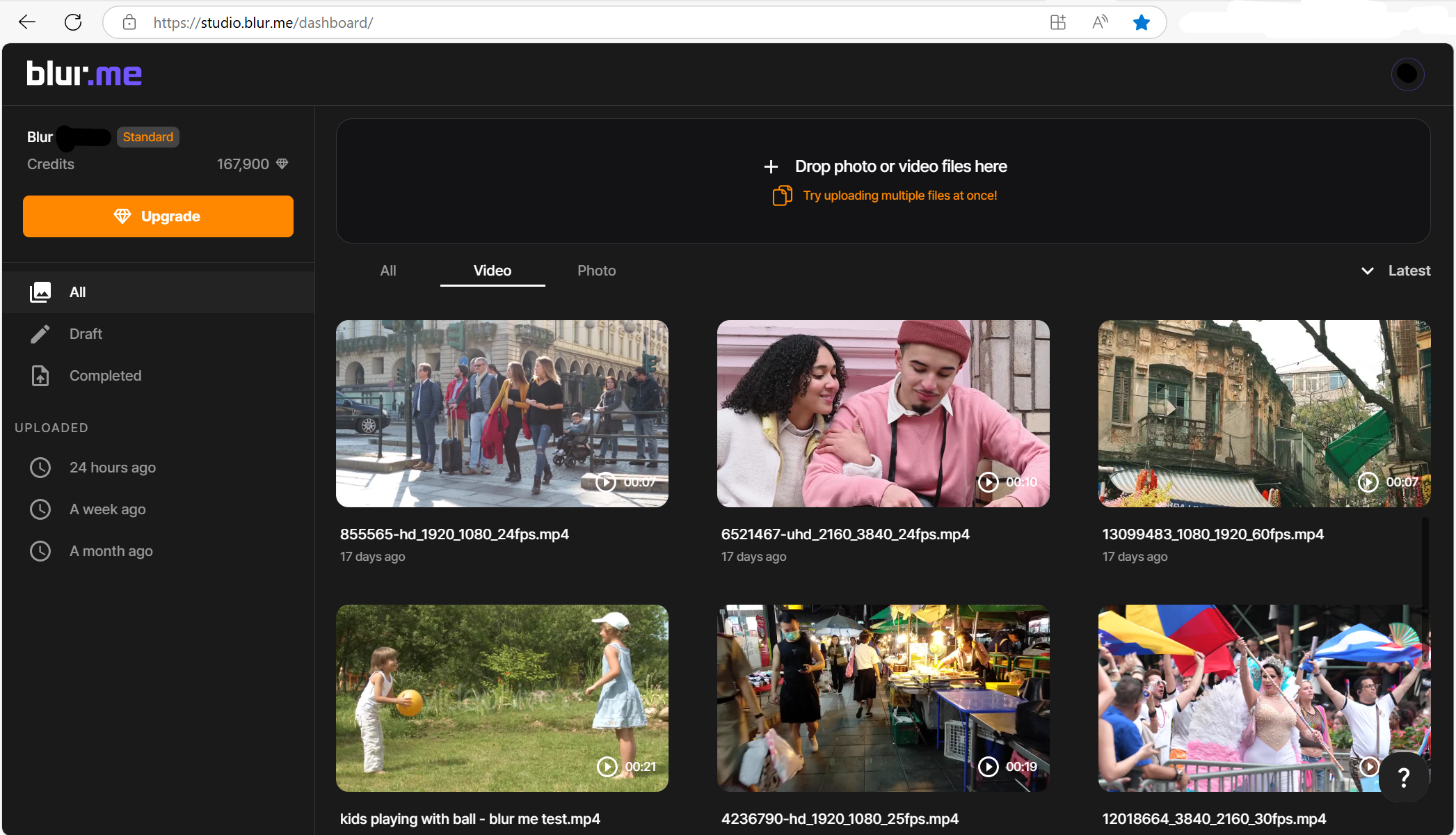 Uploading a video file to BlurMe’s online video pixelator interface