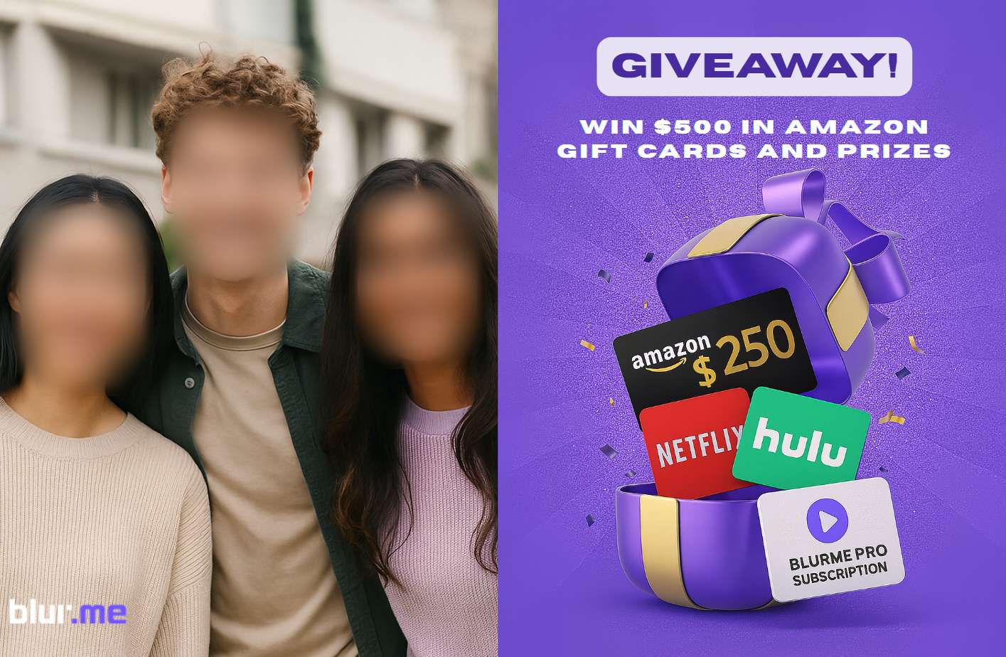 blurred faces for BlurMe giveaway contest to win amazon giftcards