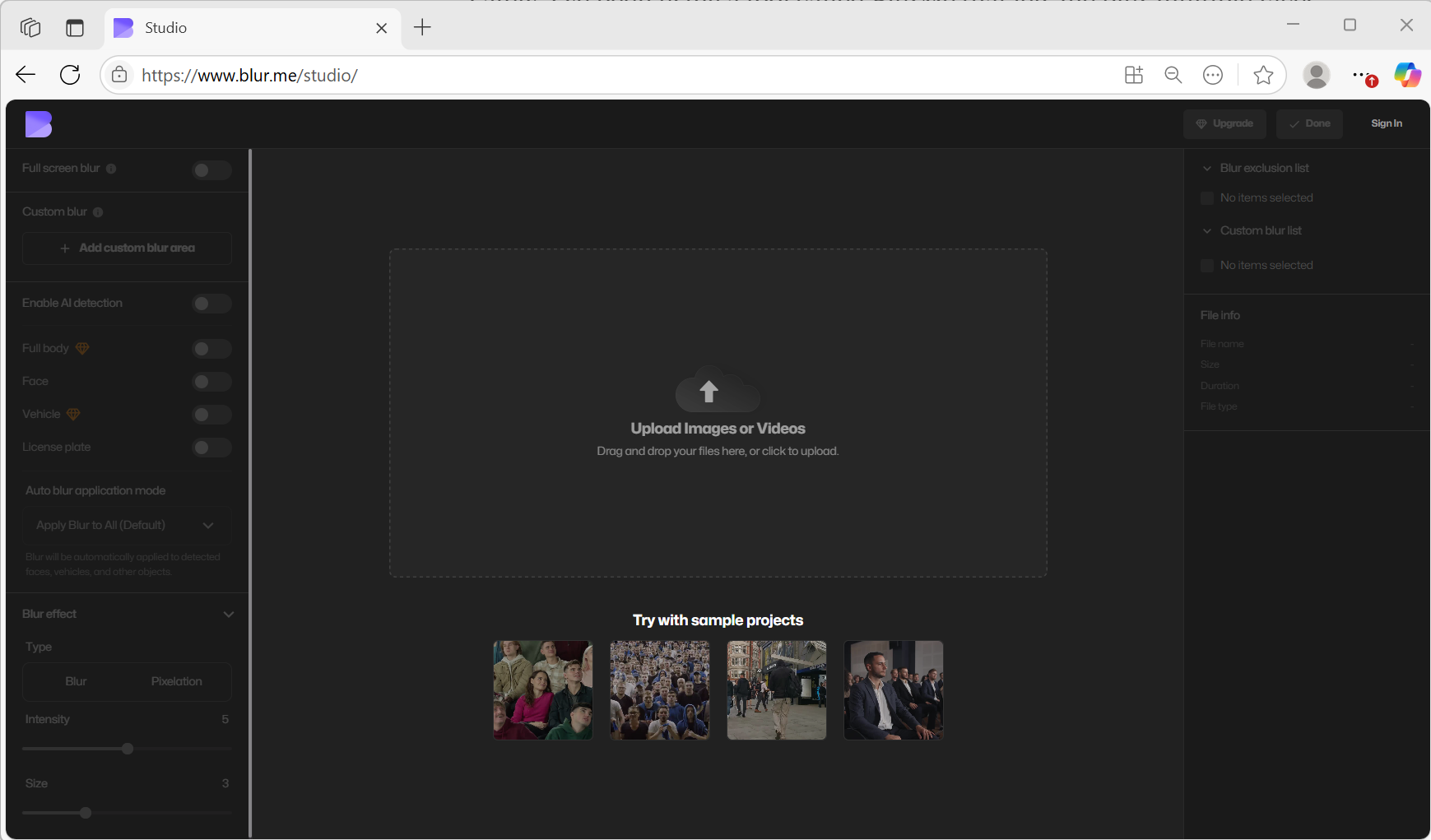 BlurMe face pixelizer homepage.