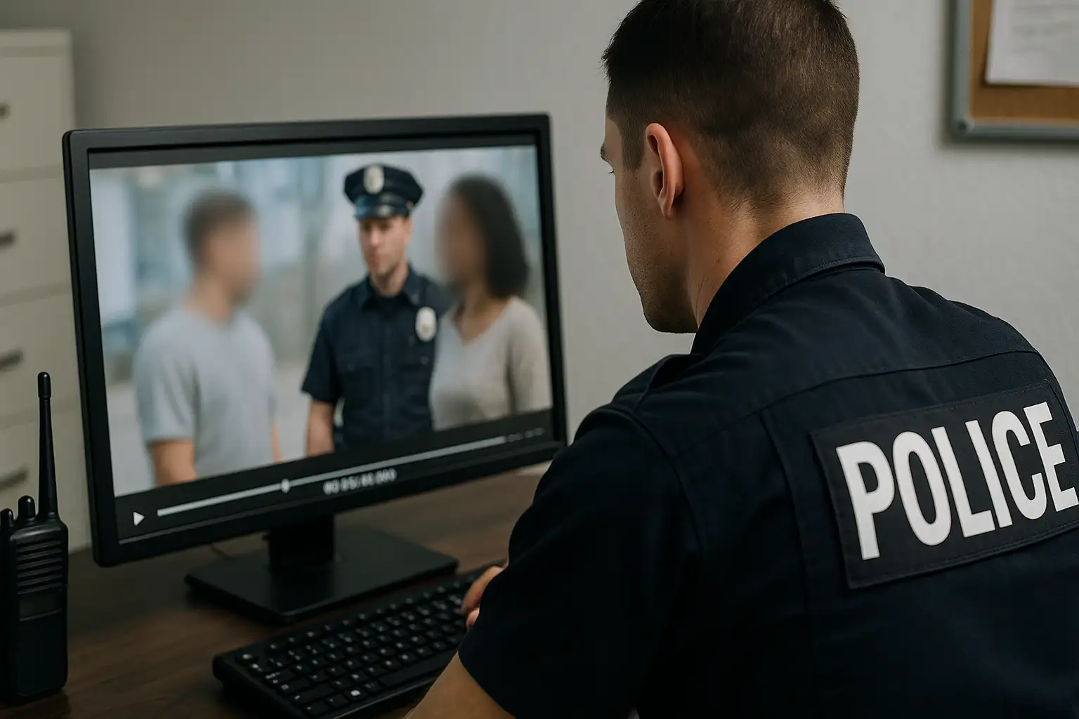 Police using video redaction software to blur people in body cam and CCTV footage for privacy and compliance.