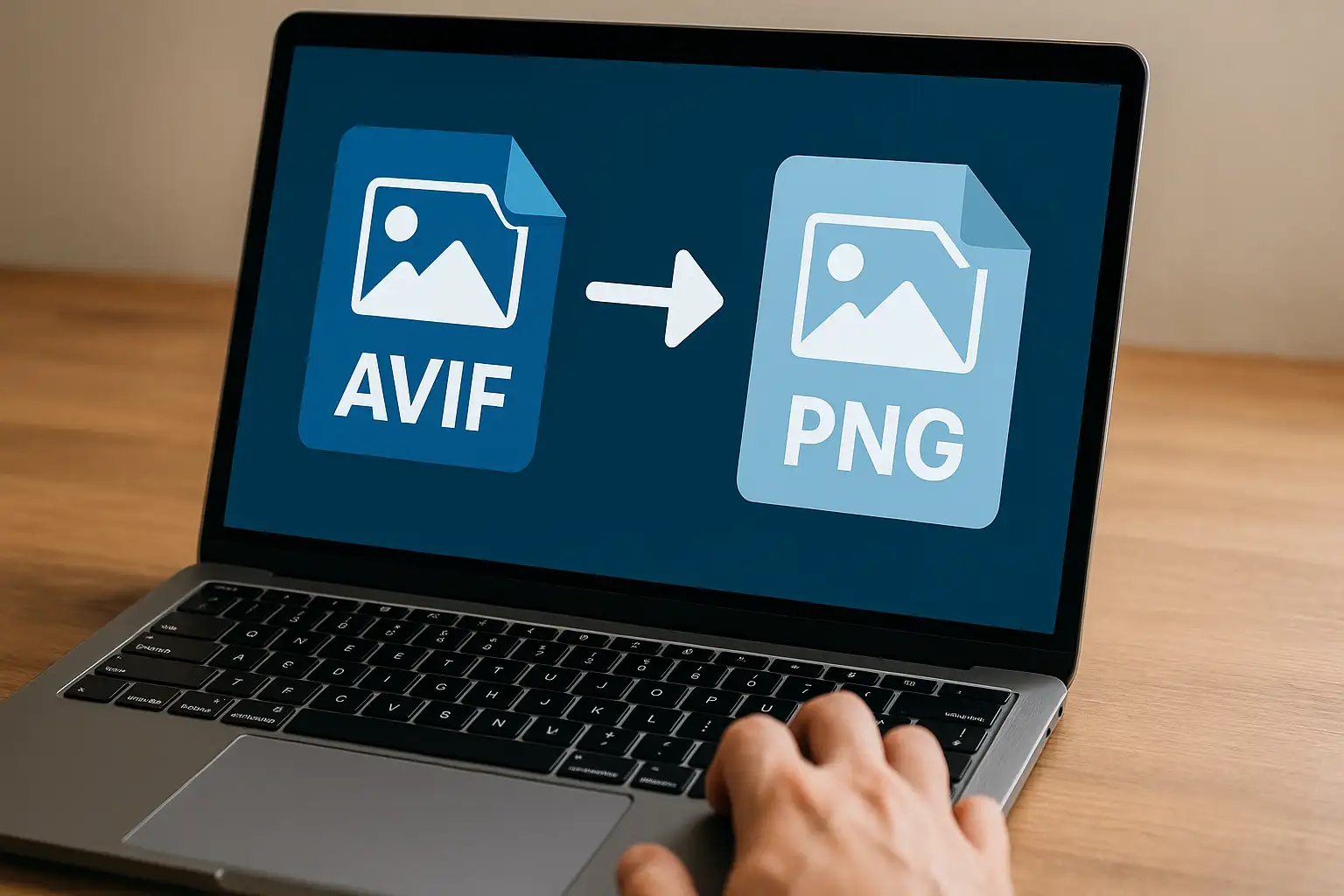 AVIF to PNG converter graphic showing AVIF file converting into PNG format online