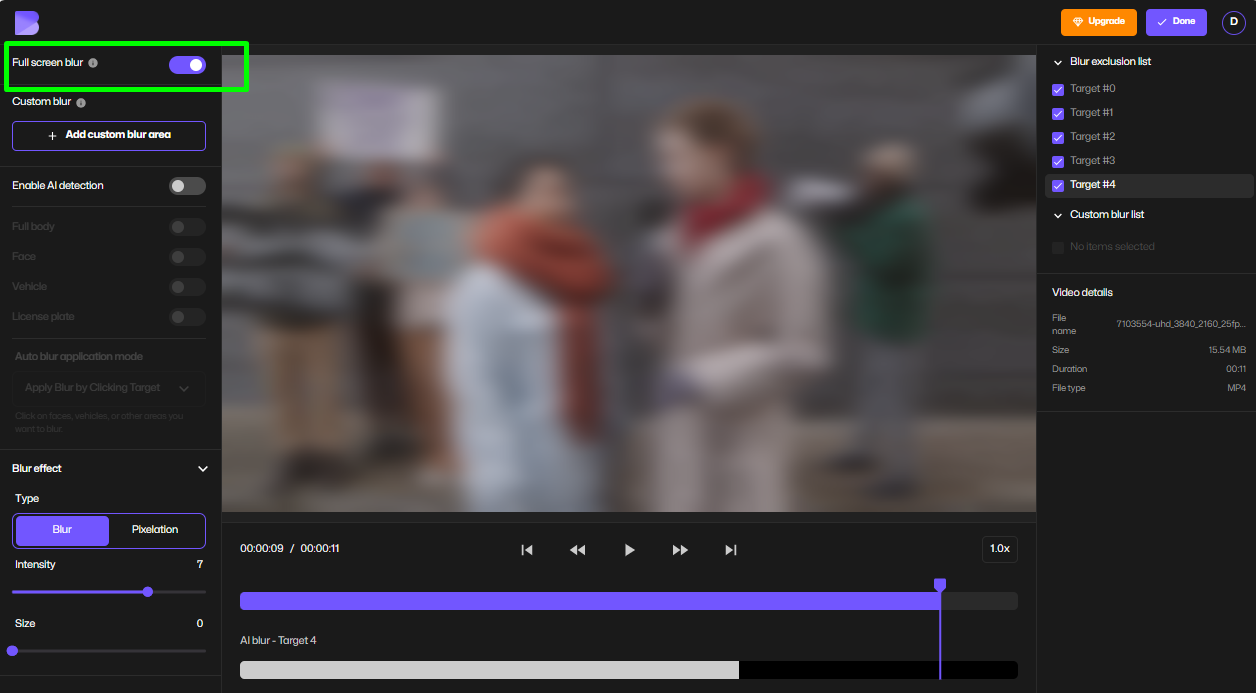 Apply full screen blur to hide entire video background.