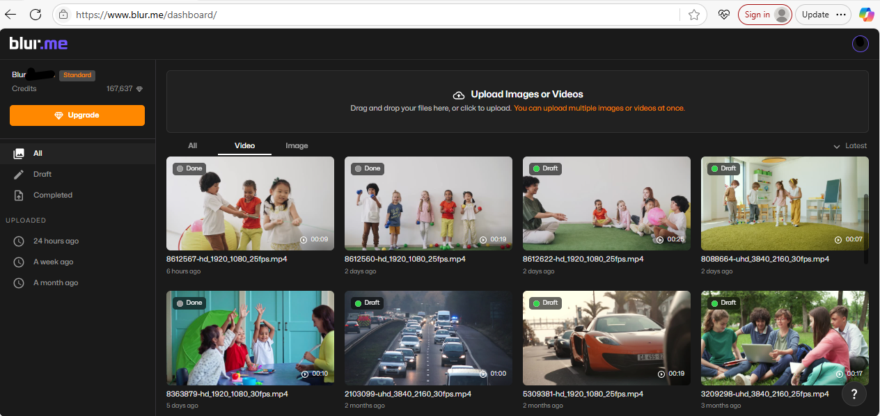 Uploading a classroom video to BlurMe’s online face blur tool.