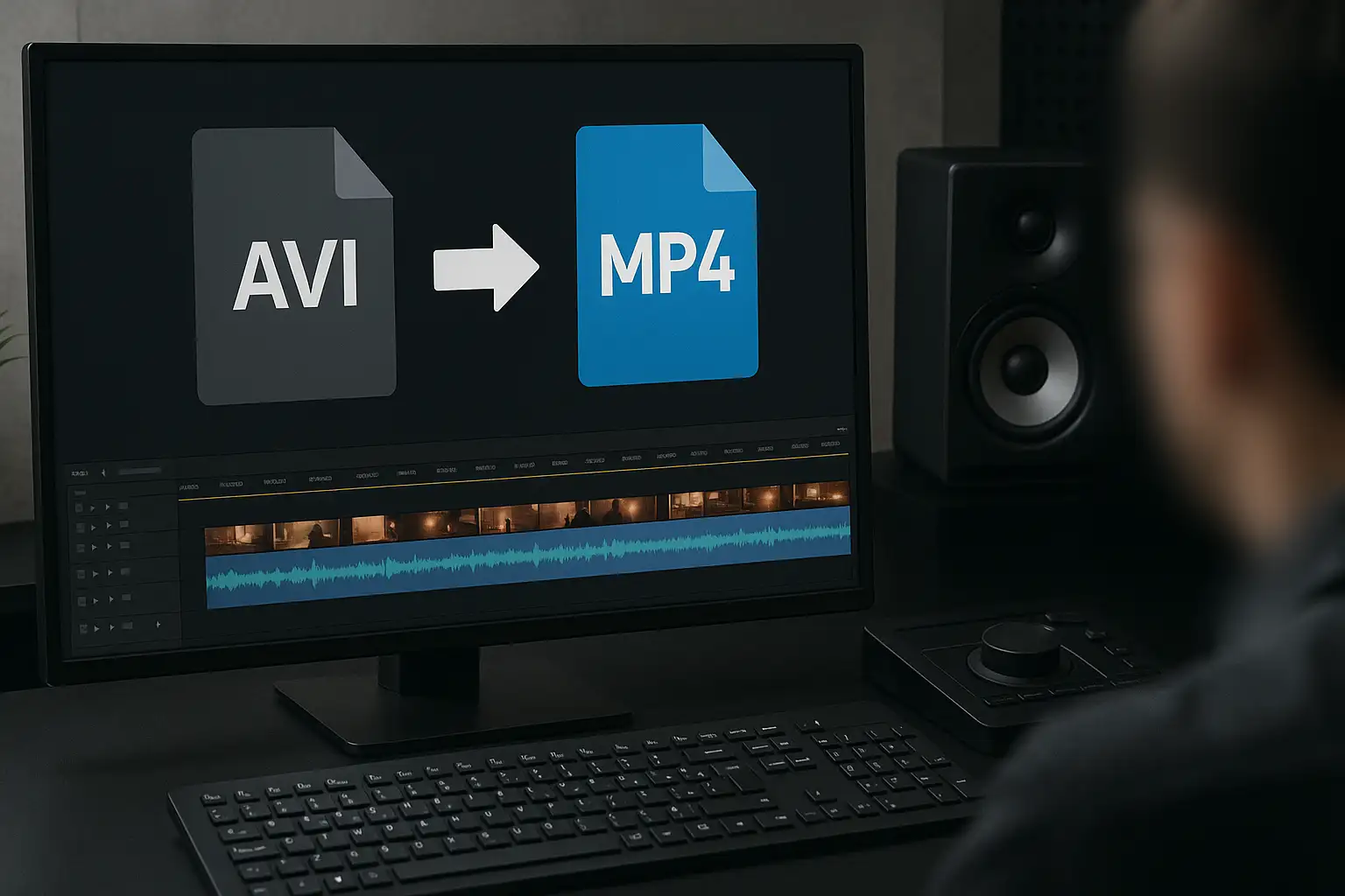 Screenshot of BlurMe AVI to MP4 converter showing how to upload and convert .avi video files to MP4 format online.