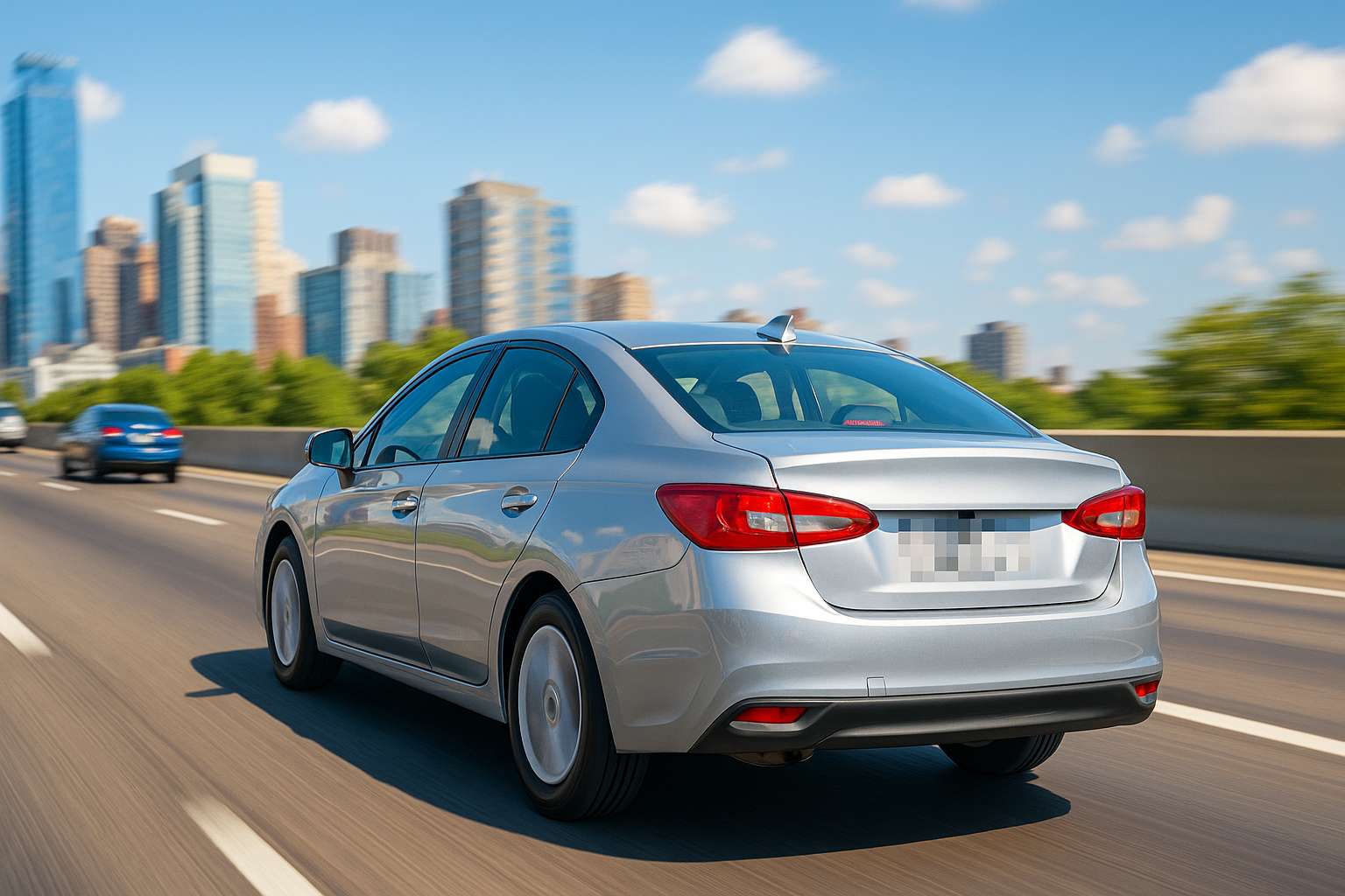 Screenshot showing BlurMe AI detecting and blurring license plates automatically in a car photo online.