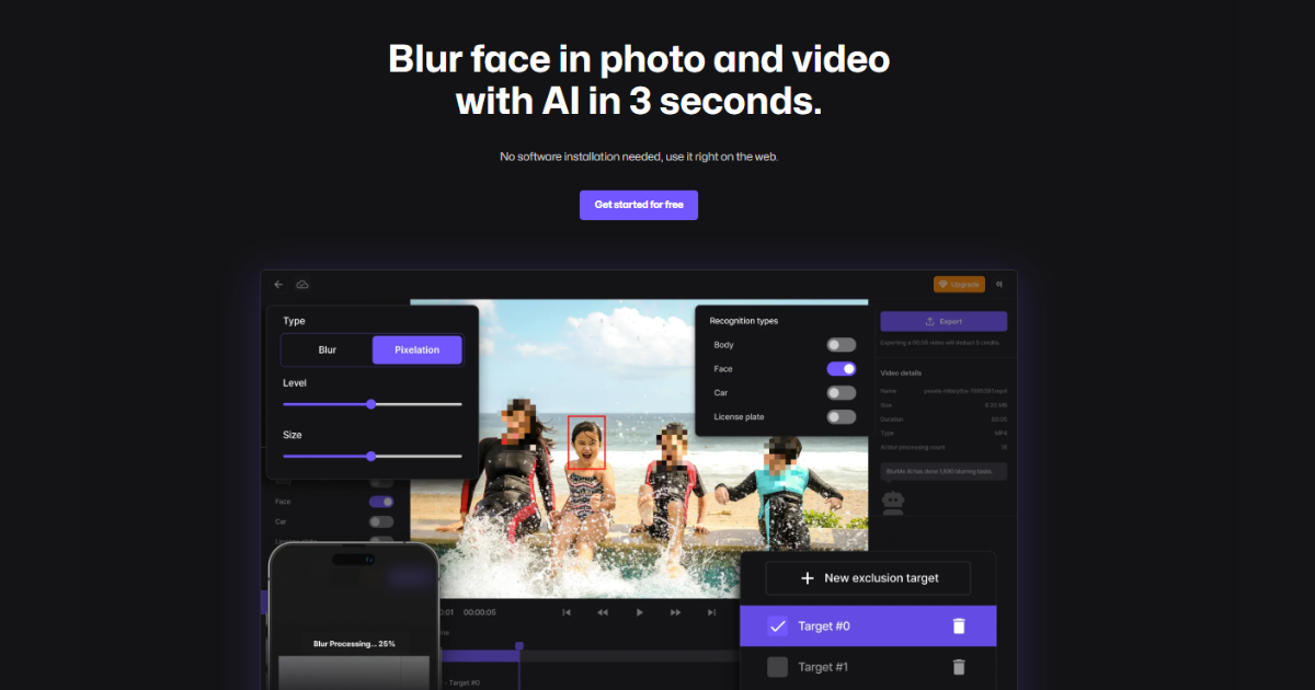 BlurMe homepage.