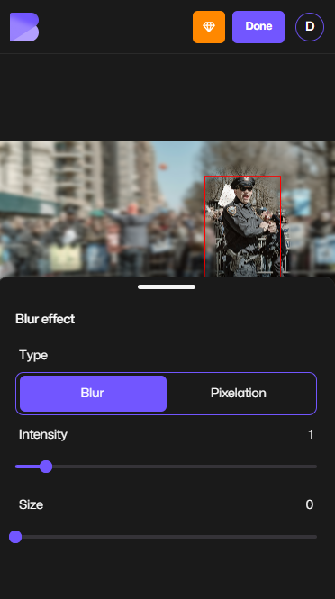 Ajustement de l'intensité et du style du flou pour l'arrière-plan de la photo iPhone dans BlurMe.
