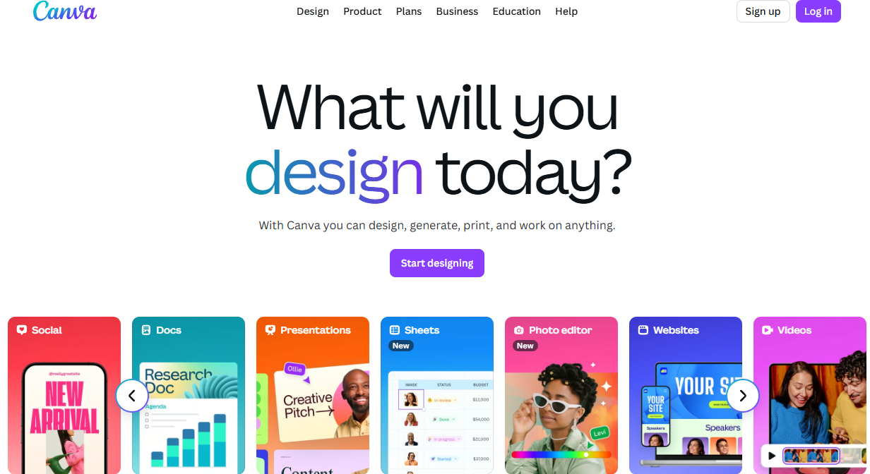 Canva homepage.