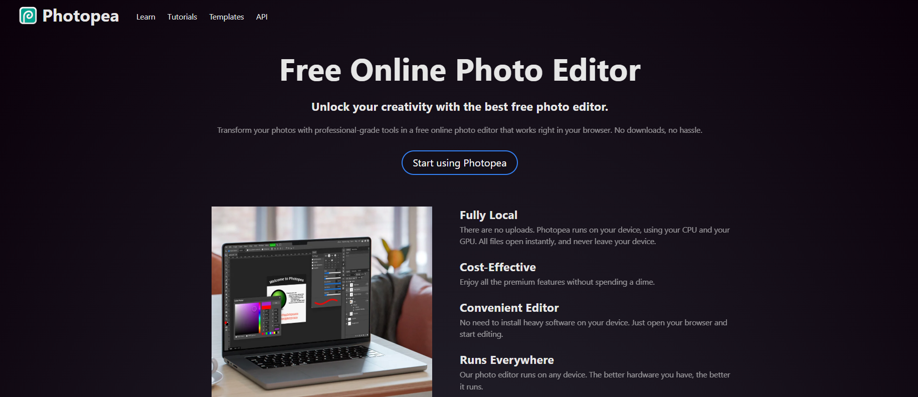 Photopea homepage.