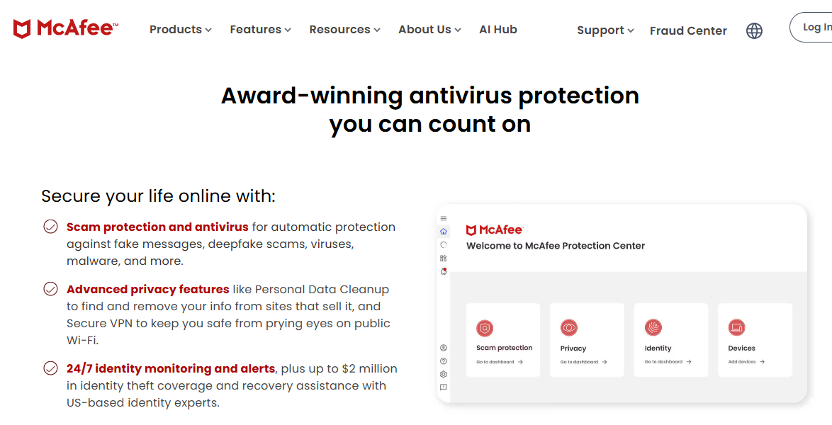 Page d'accueil McAfee Data Security.