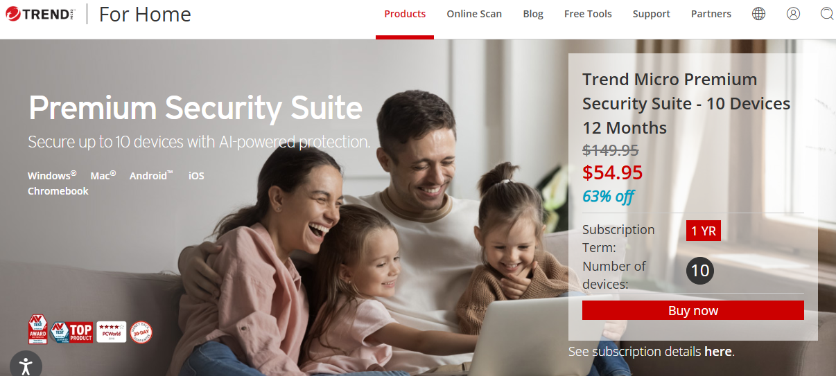Page d'accueil Trend Micro Data Security.