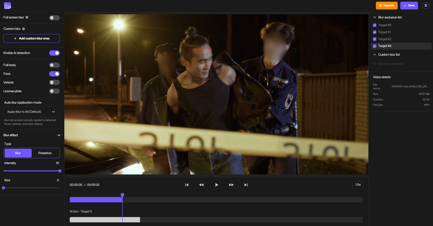 Blurring faces for video redaction using BlurMe.