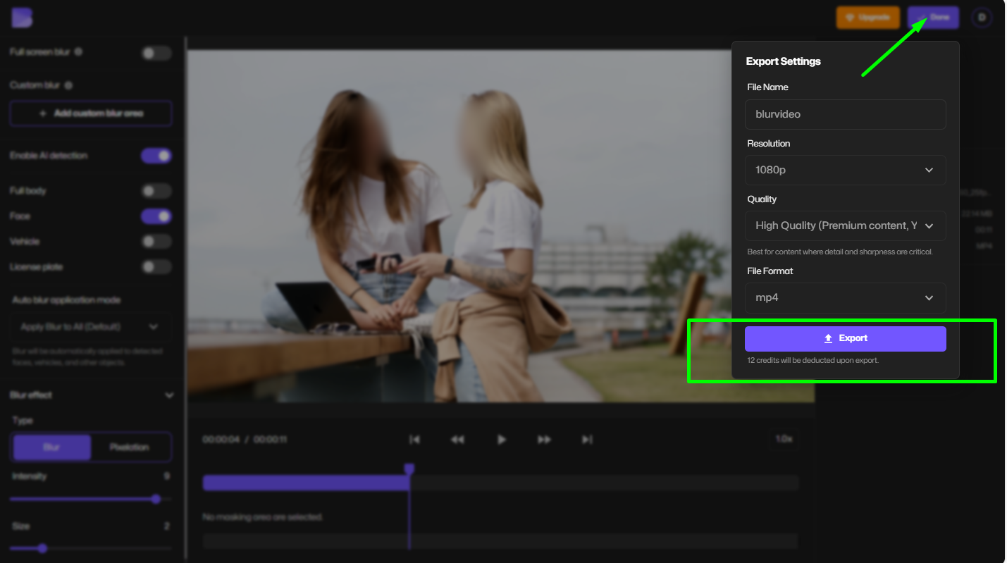 Exporting blurred video.
