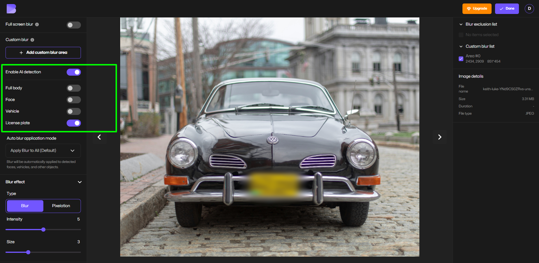 uploading image to blur to cleanup picture.