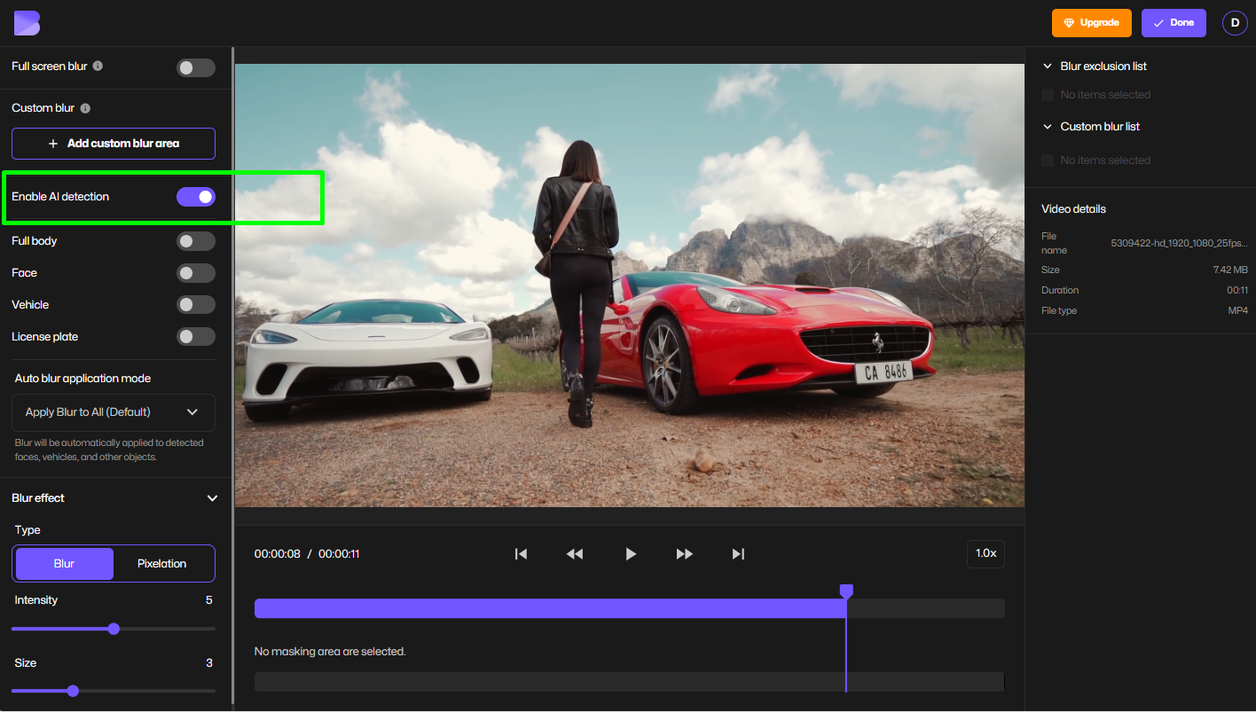 AI detection automatically finding license plates in video.
