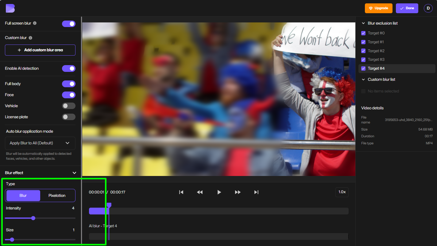 adjust video blur intensity for blurred background effect