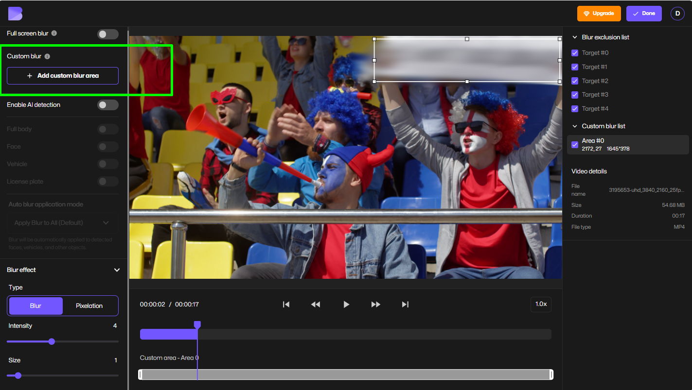 custom blur areas in video backgrounds.