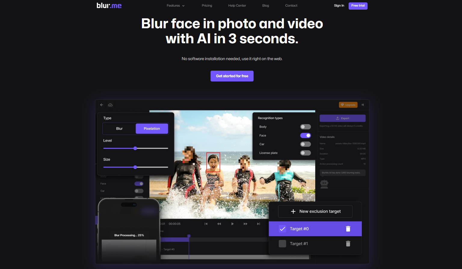 BlurMe homepage.