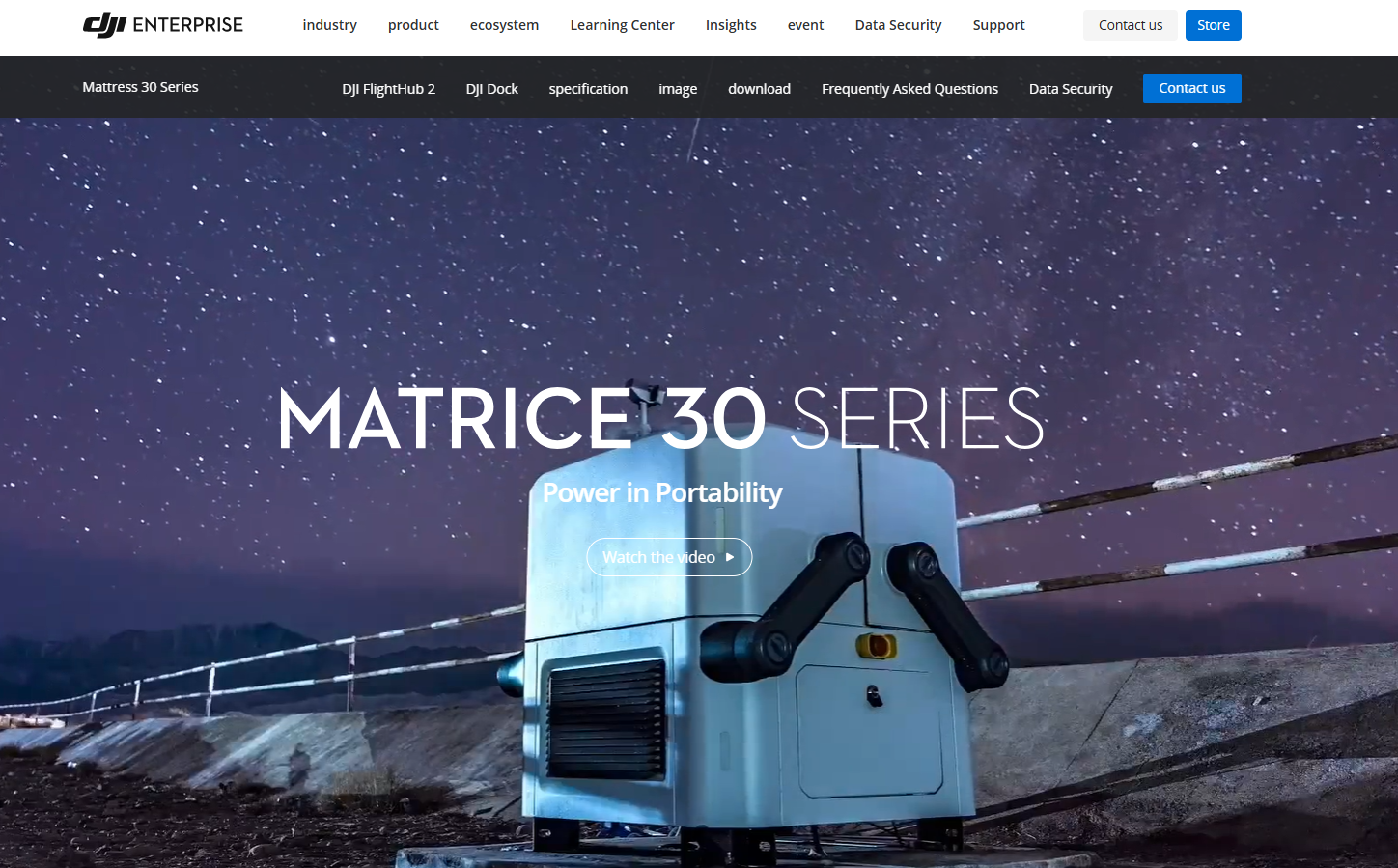 dji Matrice Series drones homepage.