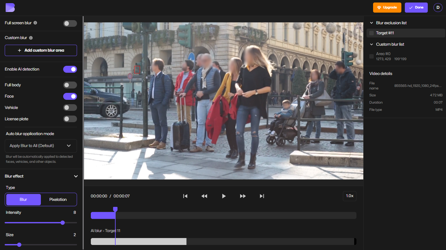 Video being redacted using BlurMe video redaction service.