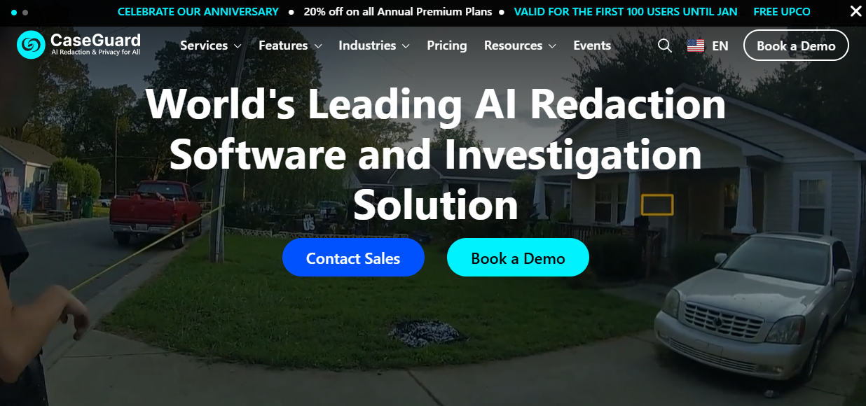 Caseguard video redaction homepage.