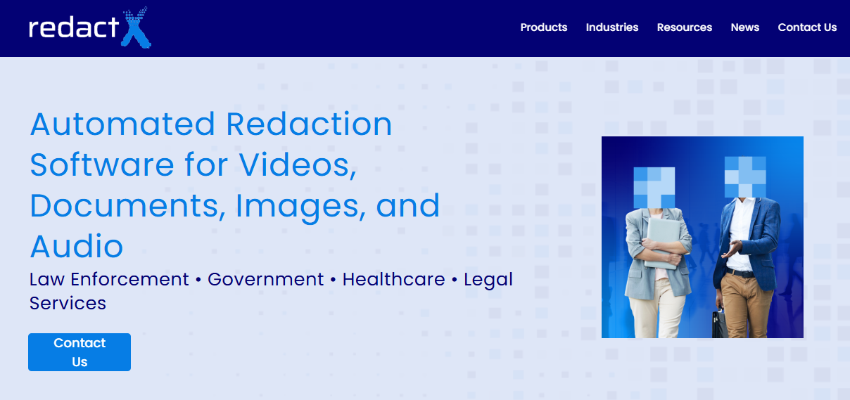 RedactX Cloud video redaction homepage.