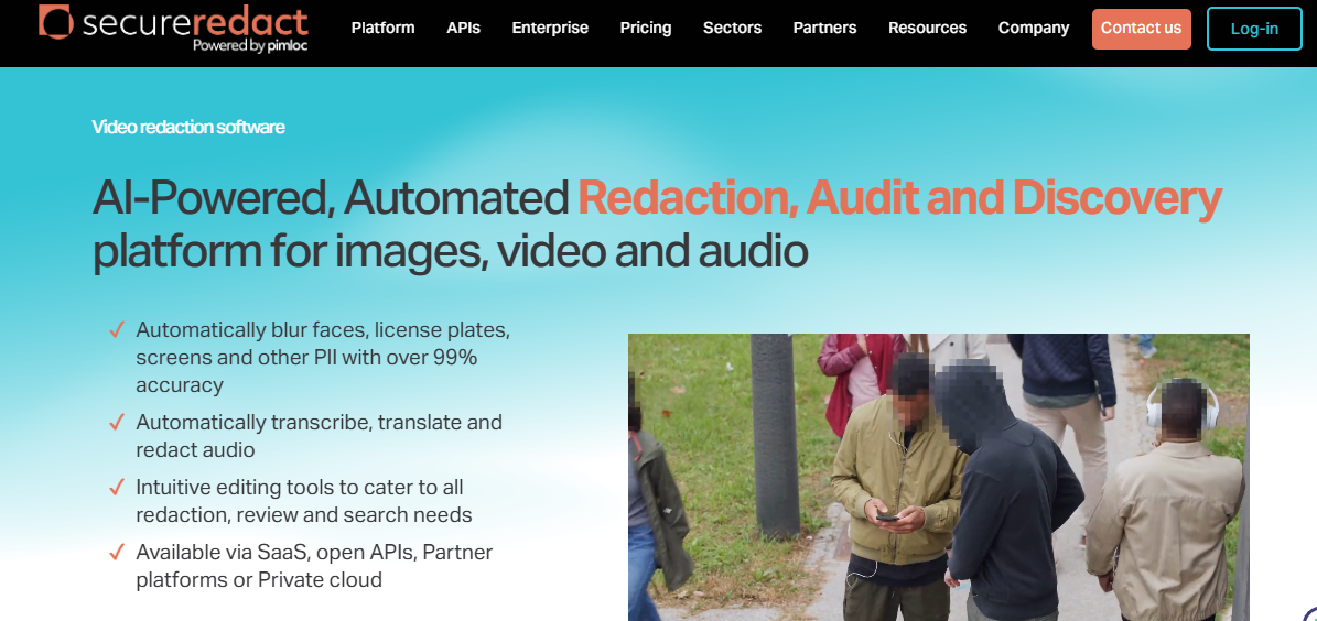 SecureRedact video redaction homepage.