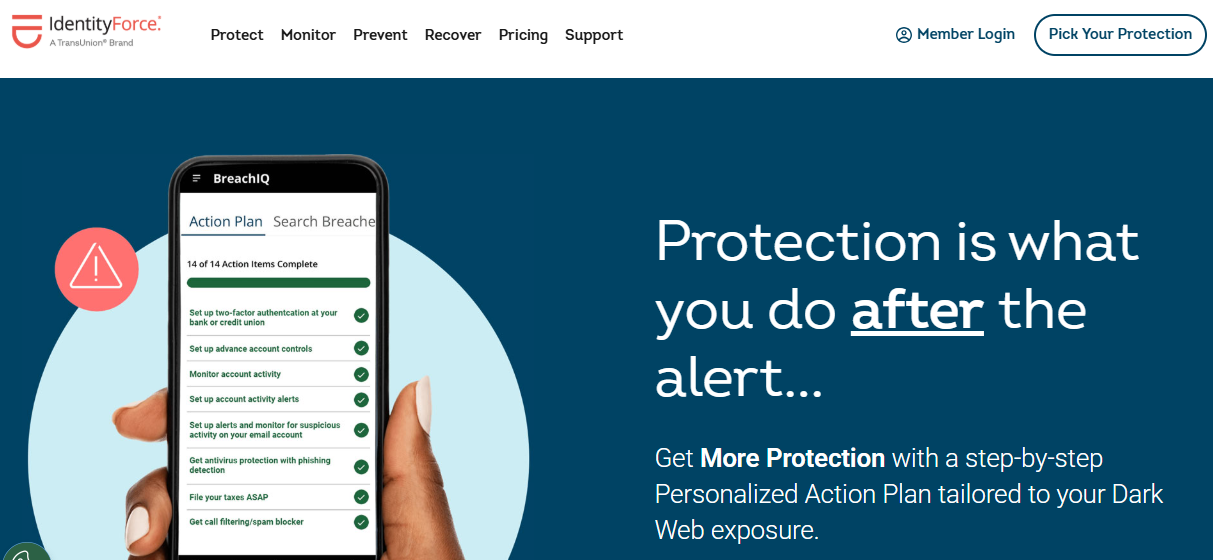 IdentityForce identity protection service homepage.