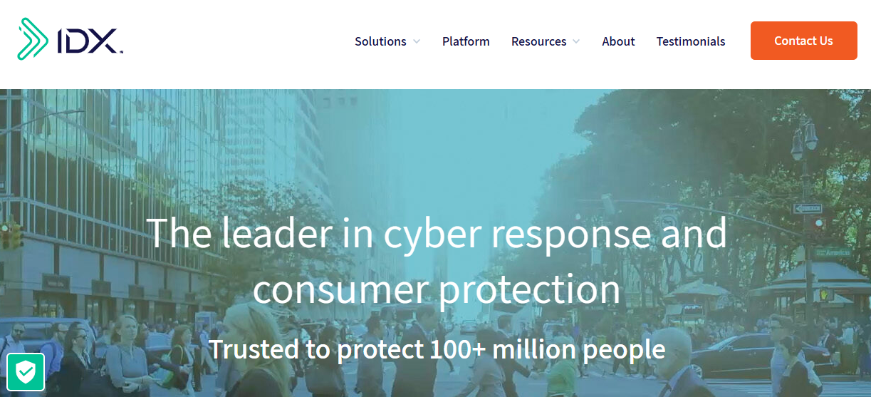 IDX Identity identity protection service homepage.