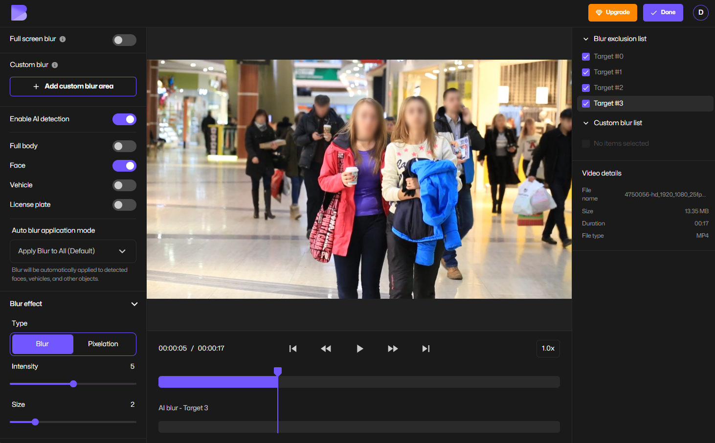 Preview redacted surveillance video with automatically blurred moving faces