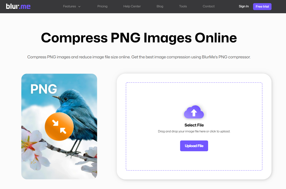 BlurMe PNG Compressor webpage.