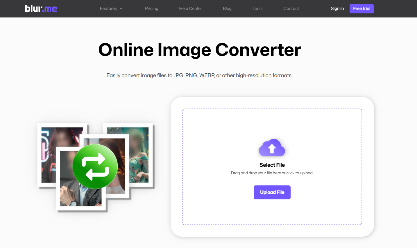 BlurMe image converter tool page.