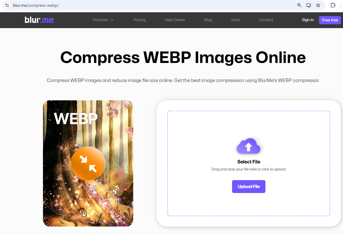 Compress WEBP image webpage.