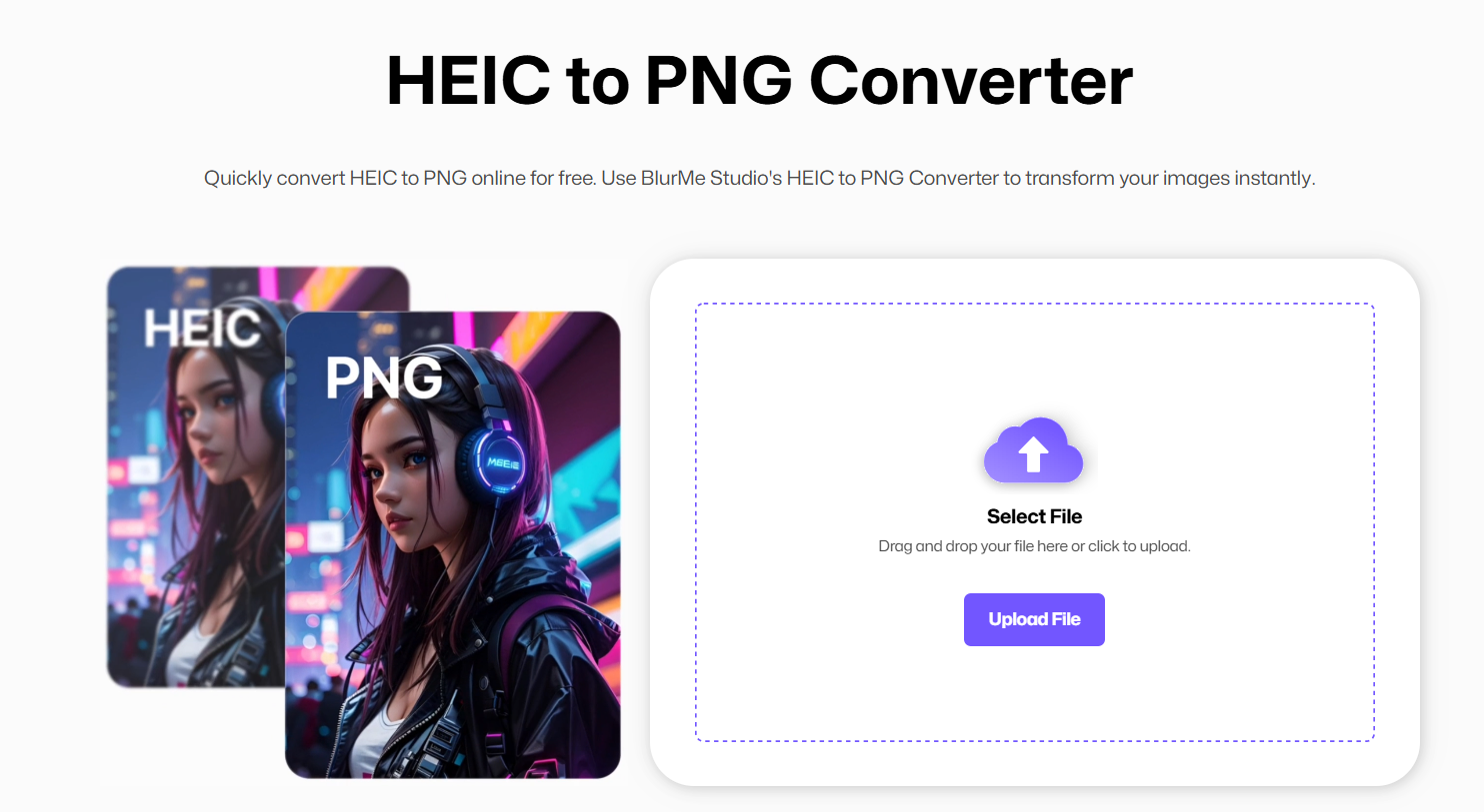 Pagina iniziale del convertitore HEIC in PNG