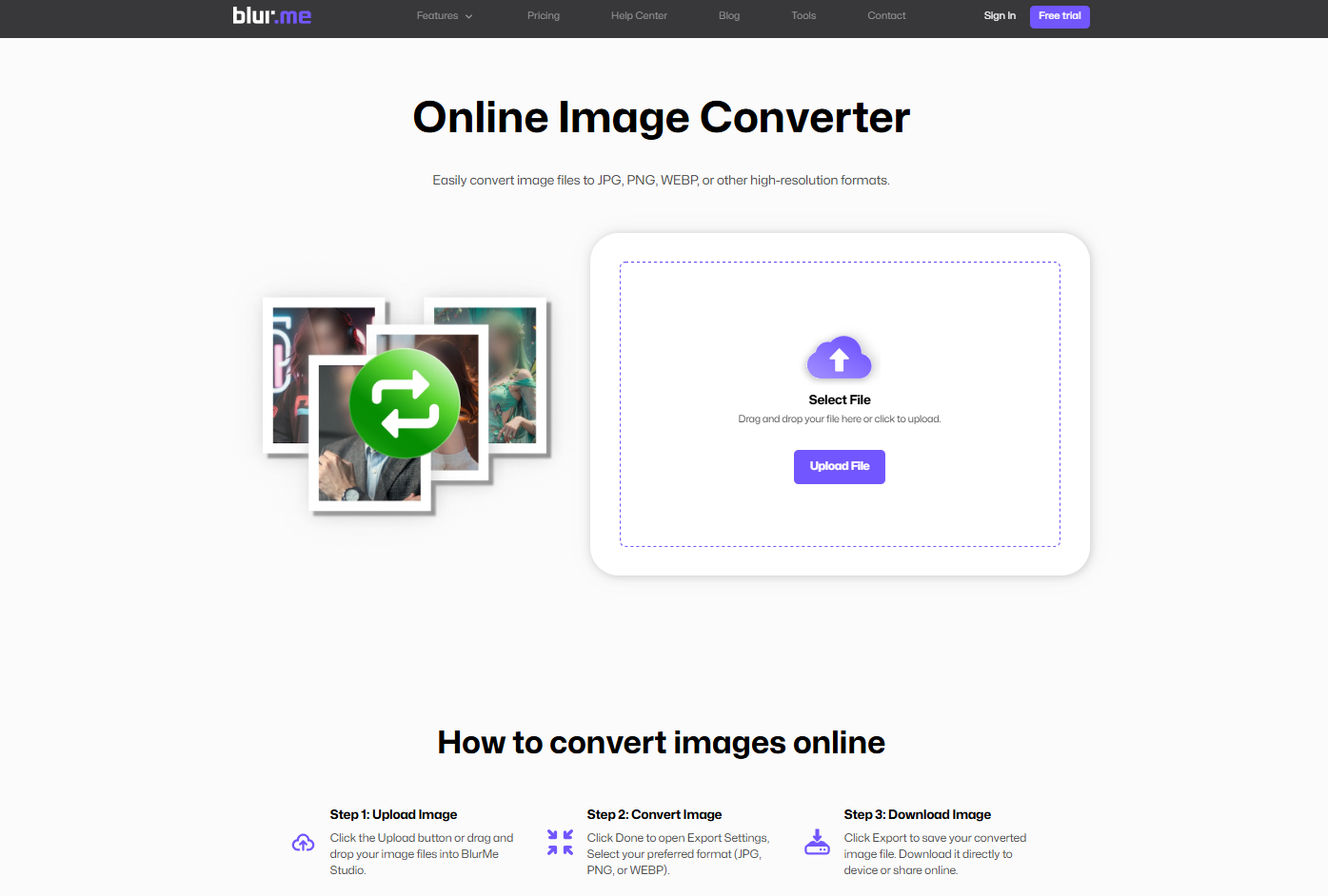 BlurMe image converter webpage.