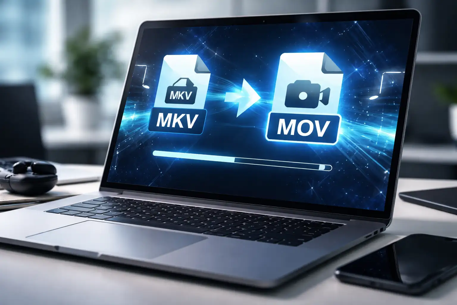 MKV to MOV converter online interface showing video file conversion using BlurMe.
