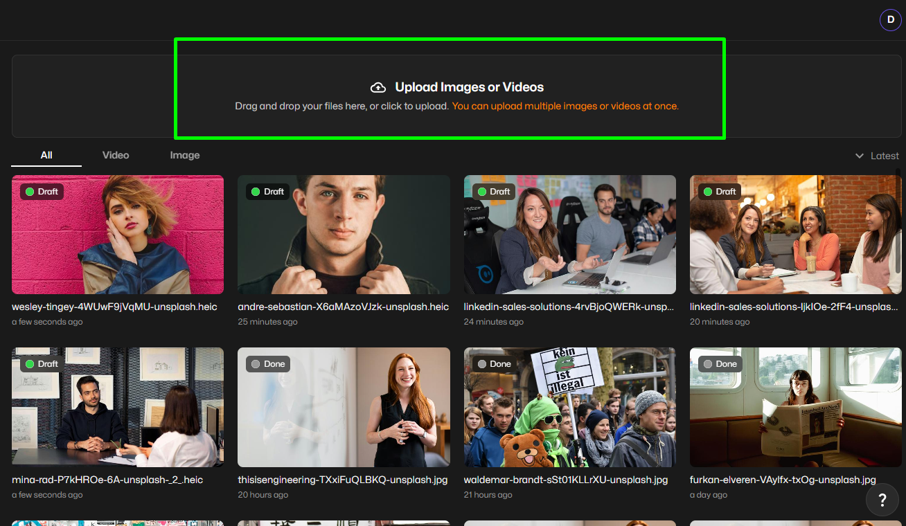 Image converter upload screen